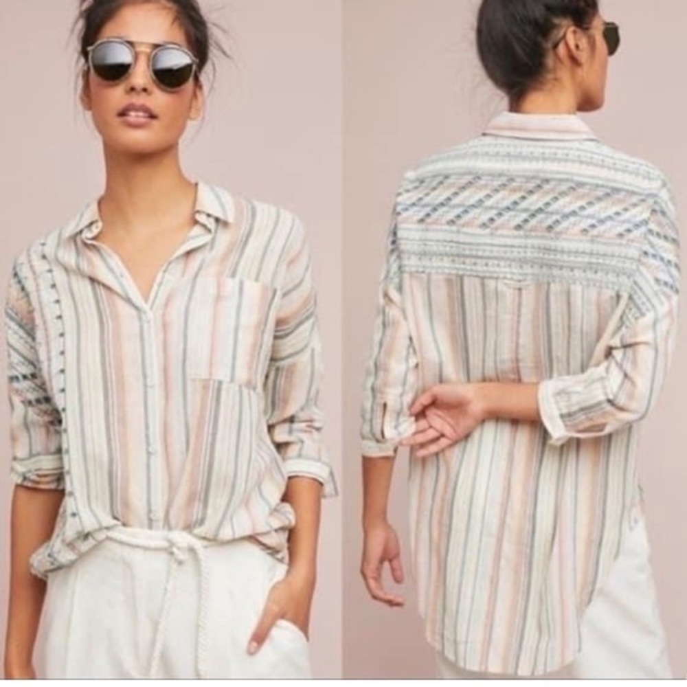 anthropologie akemi kin‎ striped embroidered button down